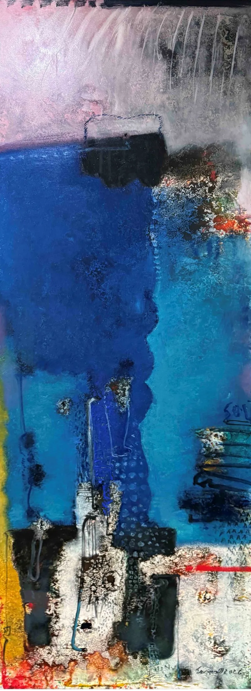 Evidence -14, mixed media on canvas, 2 x 6 feet,2026