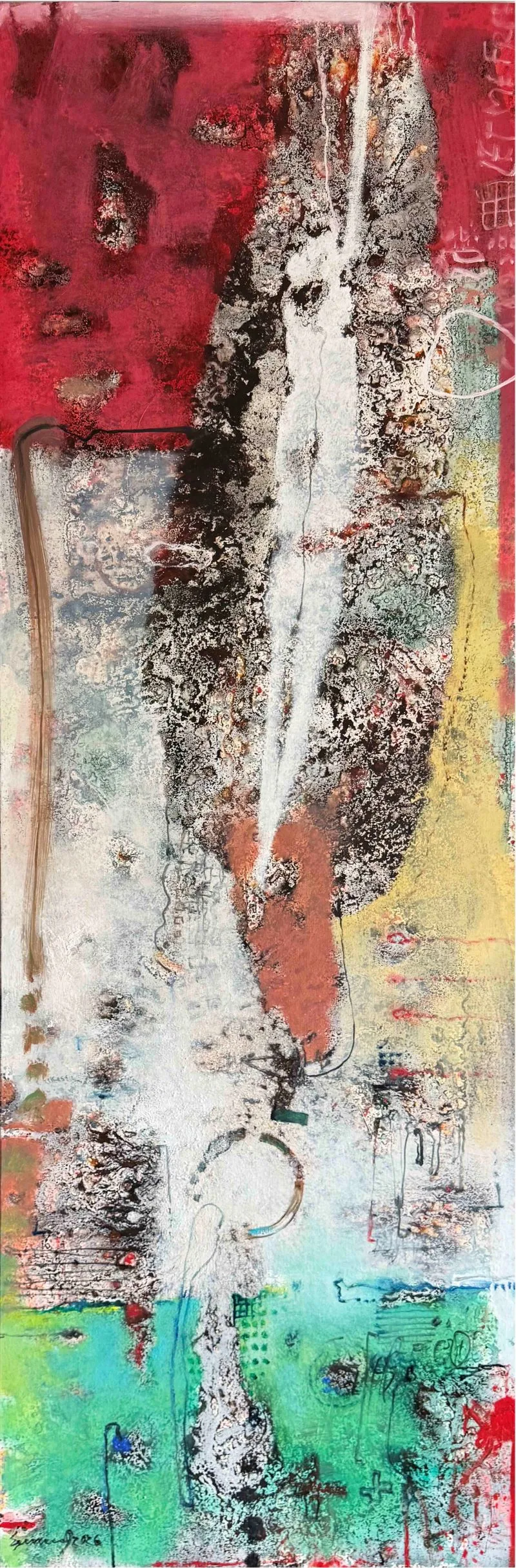 Evidence -15, mixed media on canvas, 2 x 6 feet,202