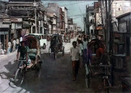 Old dhaka -1, oil on canvas, 3 x 4 feet, 1982