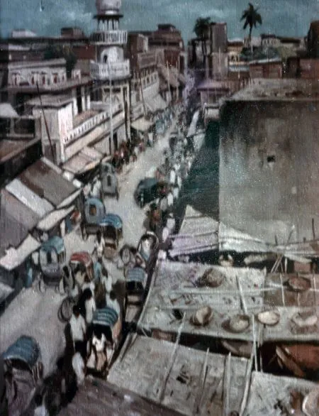 Chok bazzar, oil on canvas, 1.5 x 2 feet,1980