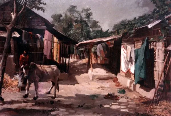 Village life, oil on canvas, 4 x 3 feet,1982