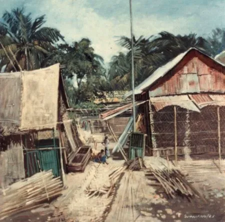 bamboo house,oil on canvas, 3 x 3 feet,1980